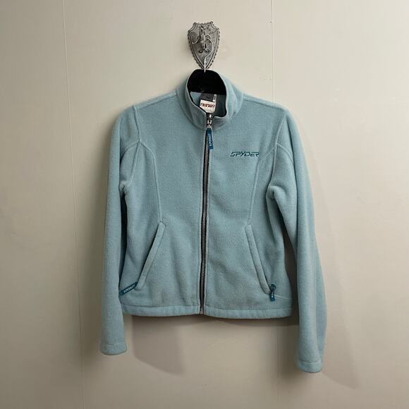 Spyder 4 full zip turtleneck jacket fleece cozy blue green sporty athleisure - Picture 1 of 13